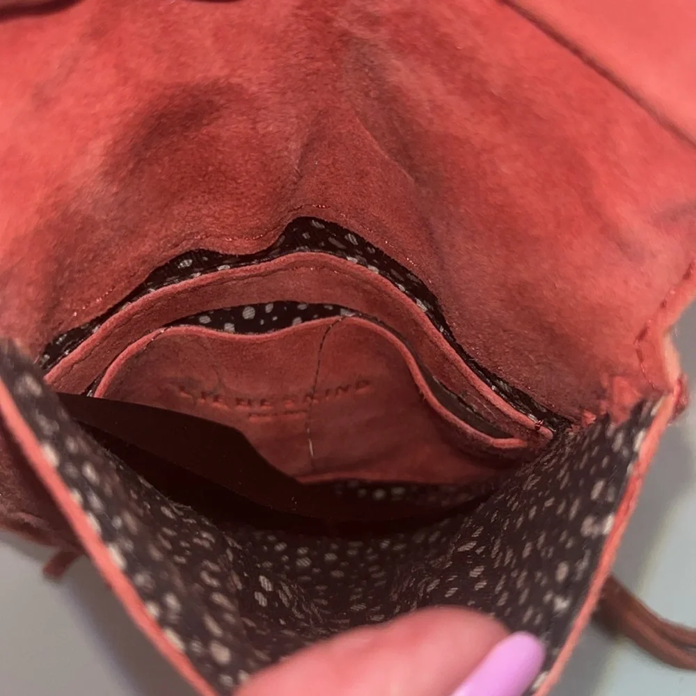 Liebeskind salmon colored mini leather Crossbody Bag with Fringe 3 pockets